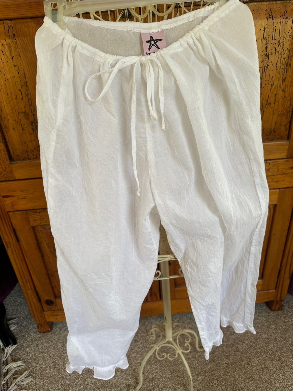 White Lightweight Drawstring 100% Cotton Pants - be*